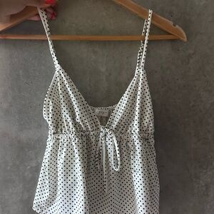 Spotted V-Neck Polka Dot Cami Top - White/Black